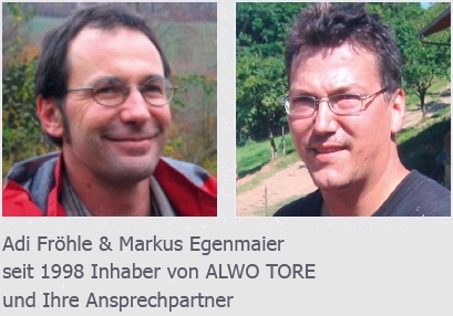 Die beiden Geschäftsführer Markus Egenmaier und Adi Fröhle vor der Werkstatt im Schwarzwald.