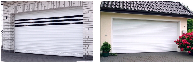 Aluminium-Rolltor in dunkelgrauer RAL-Farbe.